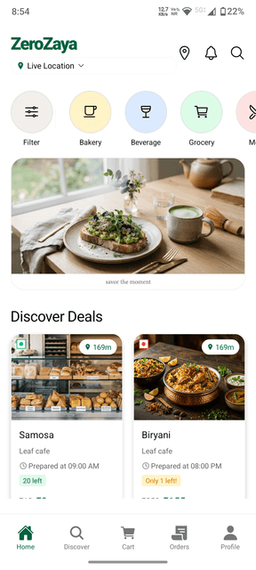 Zerozaya Mobile Application Screen